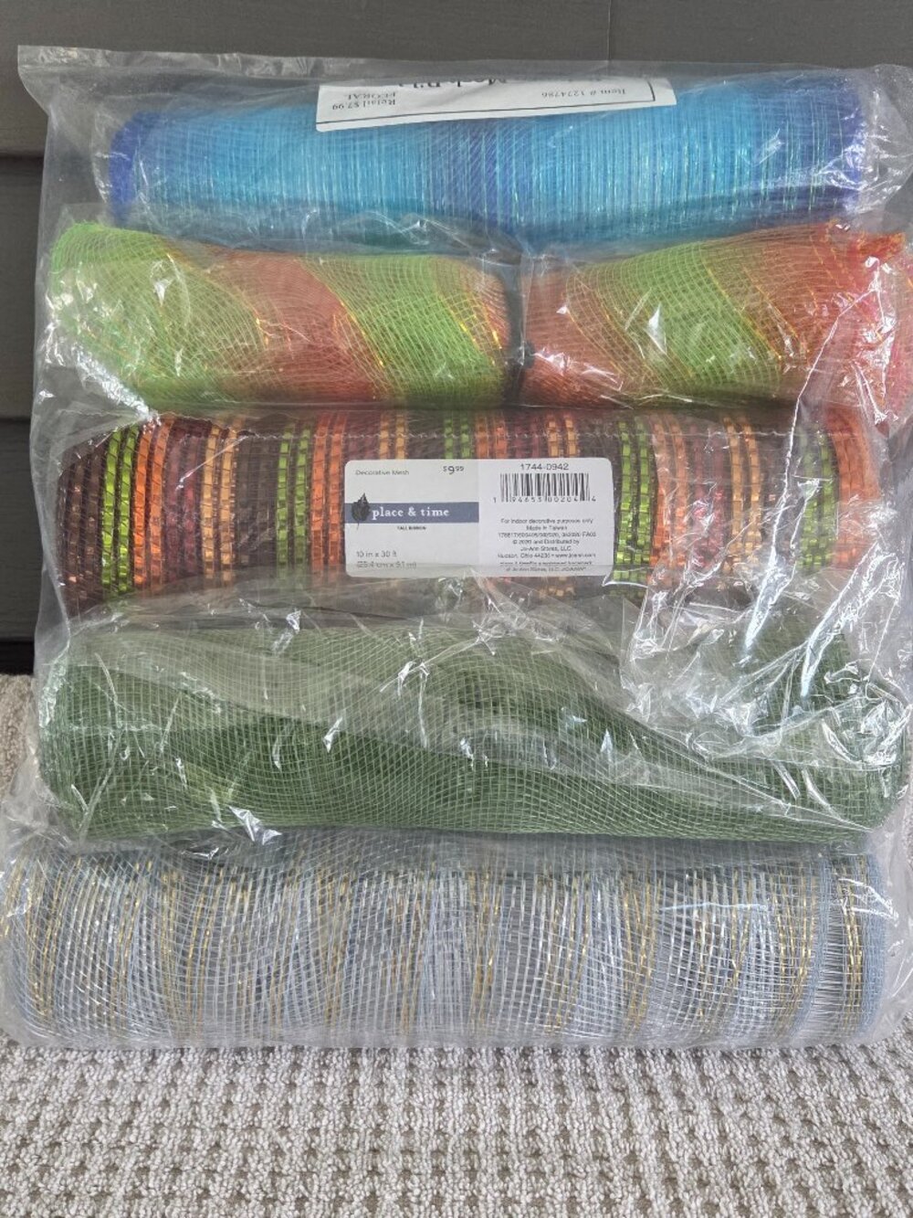 Mesh Ribbon Lot of 6 Rolls Mixed, Fall Colors, Ombre Blue, Silver & Gold, etc.